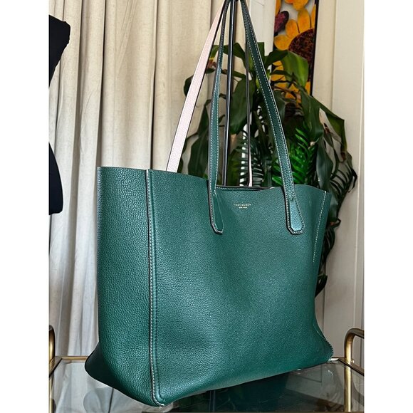 RARE!! AUTHENTIC TORY BURCH KELLY GREEN AND PINK LEATHER PERRY TOTE SHOULDER BAG - Picture 6 of 12